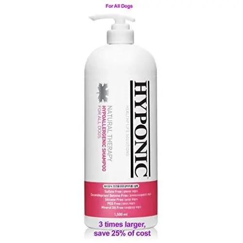 HYPONIC Hypoallergenic Natural Therapy Dog Shampoo for All Dogs | No Conditioner Required | Certified Hypoallergenic | Free of Harmful Chemicals 3X’s Size, Save 25% 50.7oz (1.5L) HYPONIC Hypoallergenic Natural Therapy Dog Shampoo for All Dogs | No Conditioner Required | Certified Hypoallergenic | Free of Harmful Chemicals 3X’s Size, Save 25% 50.7oz (1.5L)