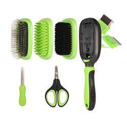 ZolooPet Dog Brush Cat Brush Pet Grooming Kit 7 in 1 Double Sided Pet Dematting Deshedding Comb Massage pin Brush with Pet Clipper and Diamond Nail File for Pet with Thick, Short, Medium, Long, Curly, and Wiry Hair