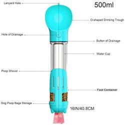 Newthinking Dog Water Bottle for Walking, Portable Dog Water Travel Dispenser with Food Container, Poop Shove and Waste Bag for Pets Outdoor Walking, Hiking, Travel