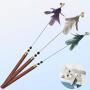 FairOnly Pet Manual Beads Feather Cat Teaser with Wooden Handle Puzzle Toy Convenient Life