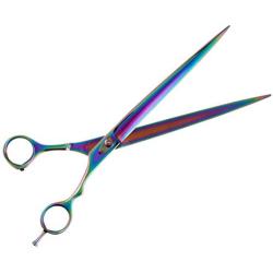 Tamsco Genuine Japanese Stainless Steel Scissors 10.5-Inch Curved Blade Plasma Coated, Semi-Convex Edge Japanese Stainless Steel Plasma Rainbow Finish Curved Blade Adjustable Tension Screw