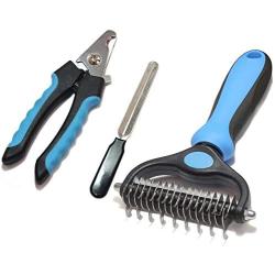 Maxpower Planet Pet Grooming Tool Set (2 Pack)- Double Sided Dematting Brush and Dog Nail Clippers