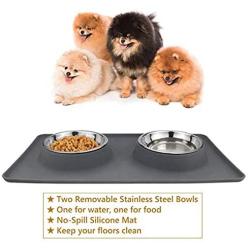 Kikos Double Dish Stainless Steel Small/Medium/Large Dogs Bowls with Waterproof Non-Skid Mat