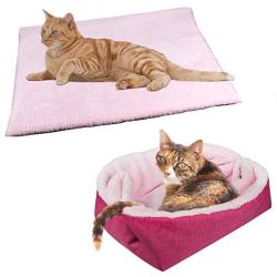 YUNNARL Furry Cat Bed/Mat (Convertible) Self-Warming Cat Mat Light Weight Fur Pet Bed for Cats, Puppy Cat Bed Mat Machine Washable Puppy Bed Best for Indoor Cats Houses, Floor, Car Back Seat Pink