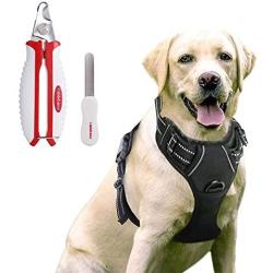 rabbitgoo Dog Harness & Dog Nail Clippers with File Set - Adjustable No Pull Dog Vest with Leash Clips(L) | Safety Pet Nail Trimmer Cat Claw Grooming Tool Painless Paw Scissors(White Red)