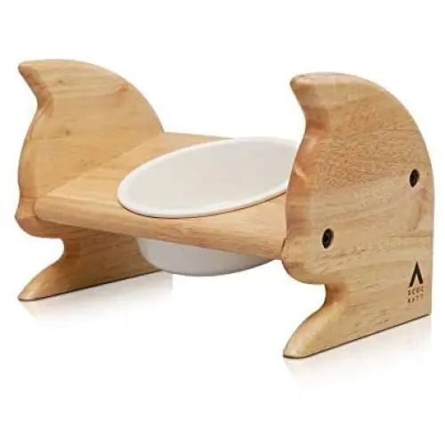 SCOGKATT CS Premium Elevated Cats and Dog Feeder, Single Bowl Raised Stand with Ceramic Bowl Included. Made from Natural Rubber Wood Perfect for Small Cats and Dogs SCOGKATT CS Premium Elevated Cats and Dog Feeder, Single Bowl Raised Stand with Ceramic Bowl Included. Made from Natural Rubber Wood Perfect for Small Cats and Dogs
