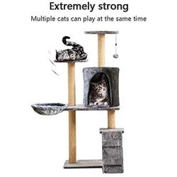 Cat Tree, Cat Play Tower, Kitten Condo, Pet Activity Center, Sisal Scratching Post with Condo, Basket and Plush Ramp