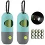 GABraden Dog Poop Pickup Holder with LED Flashlight and 2Rolls Leak-Proof Dog Poop Waste Bags and Leash Clip for Lead Leash (2-Blue)