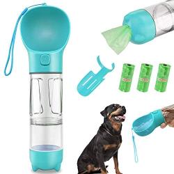 N/U Dog Water Bottle -10oz Leak Proof Portable Pet Water Bottle with Poop Shovel and Waste Bag and Dogs Food Space for Pets Outdoor Walking, Hiking, Travel