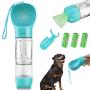 N/U Dog Water Bottle -10oz Leak Proof Portable Pet Water Bottle with Poop Shovel and Waste Bag and Dogs Food Space for Pets Outdoor Walking, Hiking, Travel