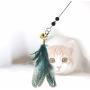 ocijf179 Cat Teaser Pet Cat Kitten Teaser Beads Bell Feather Playing Steel Wire Stick Wand Chew Toy - Green