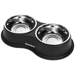 EpetsLove Dog Bowls Double Stainless Steel Dog Water and Food Bowls with Non-Slip Resin Station, Pet Feeder Bowls for Puppy Medium Dogs Cats