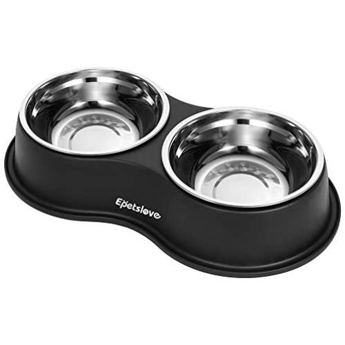 EpetsLove Dog Bowls Double Stainless Steel Dog Water and Food Bowls with Non-Slip Resin Station, Pet Feeder Bowls for Puppy Medium Dogs Cats