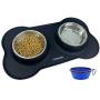 Cadosoigh Pet Double Bowls Non Slip Dog Bowls Stainless Steel Bowls Set with Non-Spill Silicone Mats Tray for Small Middle cat Puppy… (Black)