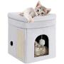 Mancro Cat House with Bed, Cat Cube Machine Washable Design, Foldable Cat Hiding Place with Cat Scratch Board & Cat Ball, Sturdy Construction and Non-Slip Indoor Cat Bed for Kitty 14x14x16inch, Grey