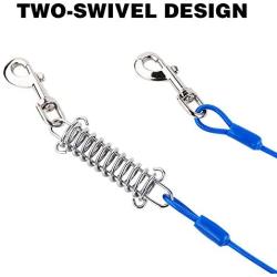 Petbobi 30 ft Tie Out Cable for Dog with Durable Spring and Metal Swivel Hooks for Outdoor, Yard and Camping, Rust- Proof Training Tether for Small to Medium Dogs Up to 85 Pounds, Blue