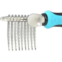 Vets Pride USA Dematting Comb for Dogs and Cats - Stainless Steel Tool for Tangles, Knots, and Matted Hair - Reversible Serrated Blades - Soft Handle and Thumb Rest - Perfect for Any Breed and Size