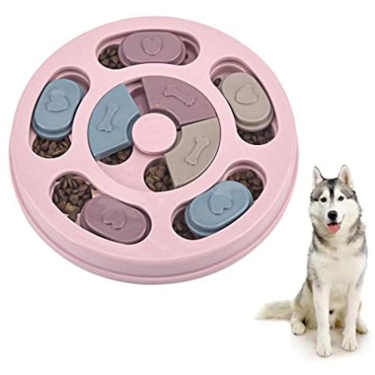 Dog Puzzle Slow Feeder Toy,Puppy Treat Dispenser Slow Feeder Bowl Dog Toy, Dog Brain Games Feeder with Non-Slip, Improve IQ Puzzle Bowl for Puppy 