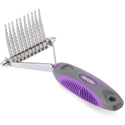 Undercoat Dematting Comb / Rake by Hertzko – Long Blades with Safety Edges - Great for Cutting and Removing Matted, Tangled, or Knotted Hair