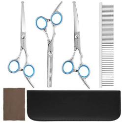 Fu Feng Professional Pet Dog Grooming Scissors Kit with Safety Round Tip Suitable for Cats and Dogs-Straight & Thinning & Curved Scissors & Combs