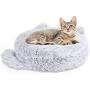 Pecute Cat Bed Plush Round Dog Bed, Pet Calming Donut Cuddler Fluffy Cozy Cat Cushion Bed Warm Sofa Non-Slip, Washable Easy to Clean (21.7'' x 5.9'', Light Grey)