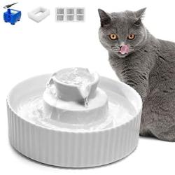 NautyPaws Cat Water Dispenser Ceramic, Cat Water Bowl Ceramic, 2.1L, Drinking Fountains Bowl for Cats and Dogs with Replacement Filters and Foam
