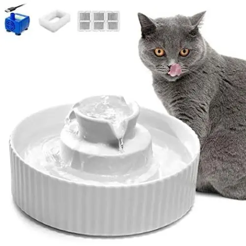 NautyPaws Cat Water Dispenser Ceramic, Cat Water Bowl Ceramic, 2.1L, Drinking Fountains Bowl for Cats and Dogs with Replacement Filters and Foam NautyPaws Cat Water Dispenser Ceramic, Cat Water Bowl Ceramic, 2.1L, Drinking Fountains Bowl for Cats and Dogs with Replacement Filters and Foam