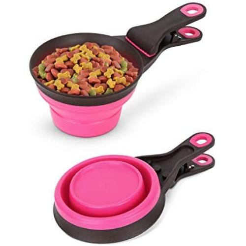 SWEETPET Silicone Measuring Cups for Pet Dog and Cat,3 in 1 Collapsible Sealing Clip for Storage Bag,Pet Food Scoop 1/2 Cup/1 Cup/2 Cup Capacity