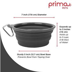 Prima Pets Collapsible Silicone Food & Water Travel Bowl with Clip for Dog and Cat, Small (1.5 Cups) & Large (5 Cups)