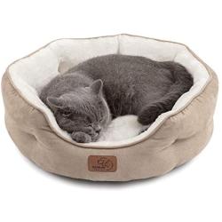 Bedsure Round Cat Bed for Indoor Cats Clearance, 20 inch Small Washable Dog Bed for Puppy and Kitties with Slip-Resistant Bottom, Plush Flannel Pet Supplies, Camel