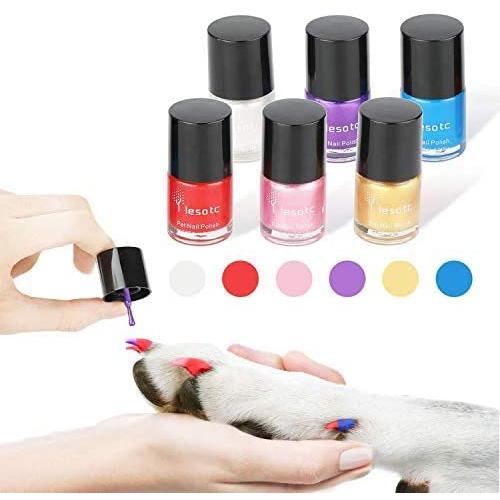 lesotc Dog Nail Polish Set, 6 Color Set (Pink, Purple, Red, Gold, Blue, Silver), Non-Toxic Water-Based Pet Nail Polish, Natural and Safe, Suitable for All Pet (Birds, Mice, Pigs and Rabbit)