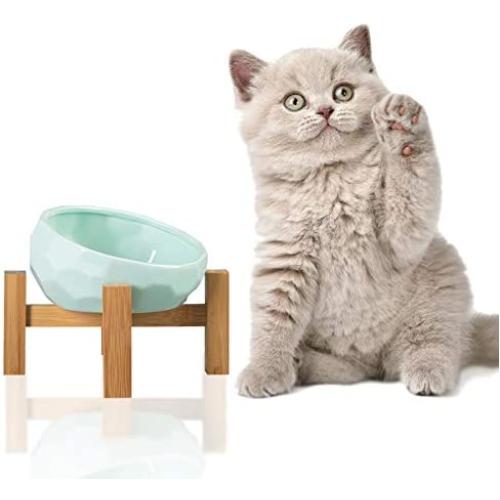 Jemirry Ceramic Pet Bowls with Stand - Cat Water Bowl and Food Dish, Solid Wooden Water Stand Feeder Set for Puppy and Cat