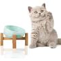 Jemirry Ceramic Pet Bowls with Stand - Cat Water Bowl and Food Dish, Solid Wooden Water Stand Feeder Set for Puppy and Cat