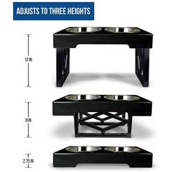 Pet Zone Designer Diner ADJUSTABLE Elevated Dog Bowls - Adjusts To 3 Heights, 2.75”, 8'', & 12 (Raised Dog Dish with Double Stainless Steel Bowls)