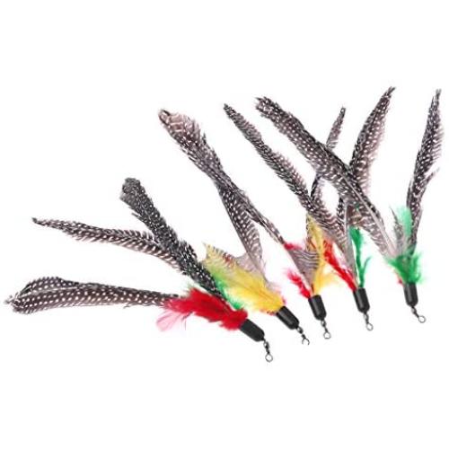MOMU 5PCS Handmade Natural Feather Cat Toy Da Bird Refills Interactive Teaser Sticks