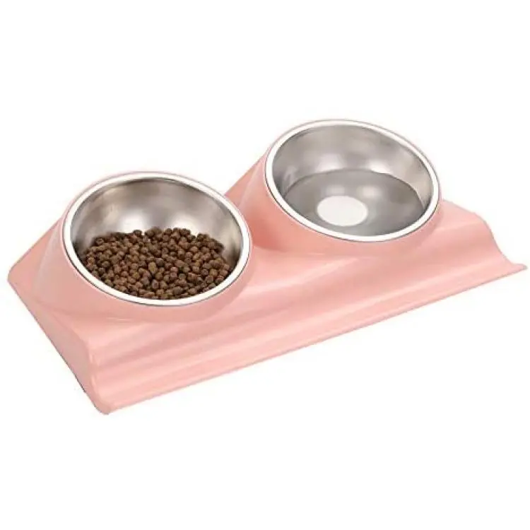 Double Dog Bowl - Double Stainless Steel Dog and Cat Food and Water Bowl -  Raised Puppy Food and Water Bowls - Non-Slip Pet Bowl for Dog and Cat