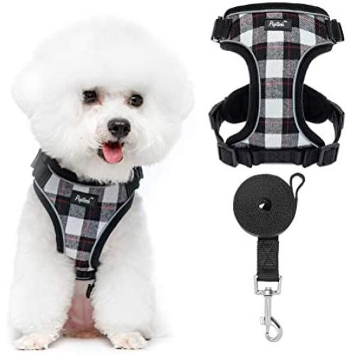 Puppy Harness and Leash Set - Reflective Small Dog Vest Harness for Walking, Classic Plaid Harness with Escape Proof Buckle, Soft Mesh Jacket for Puppies, Cats