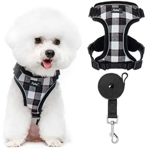 Puppy Harness and Leash Set - Reflective Small Dog Vest Harness for Walking, Classic Plaid Harness with Escape Proof Buckle, Soft Mesh Jacket for Puppies, Cats Puppy Harness and Leash Set - Reflective Small Dog Vest Harness for Walking, Classic Plaid Harness with Escape Proof Buckle, Soft Mesh Jacket for Puppies, Cats