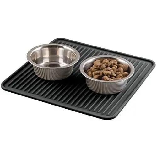 mDesign Premium Quality Square Pet Food and Water Bowl Feeding Mat for Dogs and Puppies - Waterproof Non-Slip Durable Silicone Placemat - Food Safe, Non-Toxic - Medium - Black mDesign Premium Quality Square Pet Food and Water Bowl Feeding Mat for Dogs and Puppies - Waterproof Non-Slip Durable Silicone Placemat - Food Safe, Non-Toxic - Medium - Black