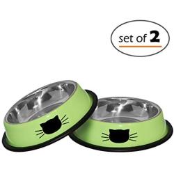 Petfuren Cat Bowls Non-Skid Stainless Steel Cat Dish 8 Ounce with Cute Cat Face for Pet Food & Water Bowl