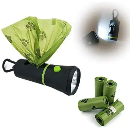 BINTECH 2PCS Poop Bag Holder, Dog Poop Bag Dispenser, Waste Bags Dispenser with Led Flashlight, Dog Waste Bag Holder, Poopbags Dispenser for leash, Includes 2 Roll(15 Bags Per Roll)