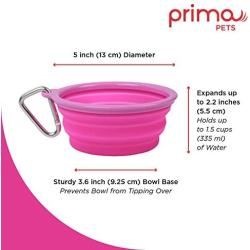 Prima Pets Collapsible Silicone Food & Water Travel Bowl with Clip for Dog and Cat, Small (1.5 Cups) & Large (5 Cups)