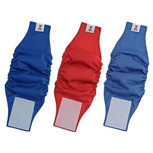 POOCH CARE Reusable Male Dog Diaper Wrap, Washable Belly Band for Male Dogs, 3 Pack (Haze Blue/Red/Cobalt Blue, XS)