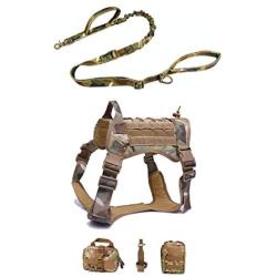 ZJDU Tactical Dog Harness and Dog Tactical Vest Leash Set, with Handles & Metal Buckle,for Large Medium Dogs, MOLLE Vest for Service & Training Military