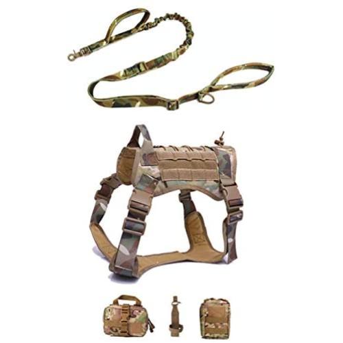 ZJDU Tactical Dog Harness and Dog Tactical Vest Leash Set, with Handles & Metal Buckle,for Large Medium Dogs, MOLLE Vest for Service & Training Military