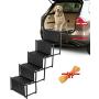 Portable Dog Car Stairs, 4/5-Step Folding Lightweight Pet Ramps with Metal Frame and Wide Steps, Dog Ladder with Non-Slip Surface for Couch, High Beds, Trucks, Cars and SUV, Supports up to 150 lbs