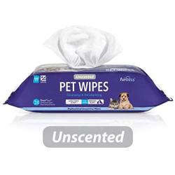 Furbliss Hygienic Pet Wipes for Dogs & Cats, Cleansing Grooming & Deodorizing Hypoallergenic Thick Wipes with All Natural Deoplex Deodorizer by Vetnique Labs