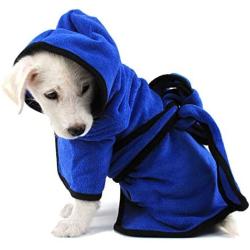 Bonaweite Microfiber Dog Bathrobe, Quick Drying Pet Bath Robe, Pets Super Absorbent Towel for Dogs and Cats, Machine Washable-Blue