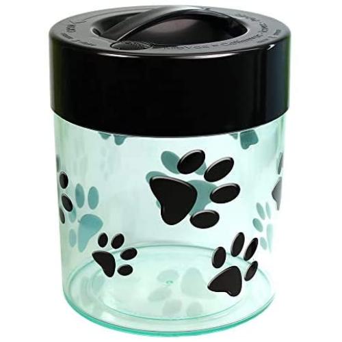 Pawvac 2.5 Pound Vacuum Sealed Pet Food Storage Container; Black Cap & Clear Body/Black Paws