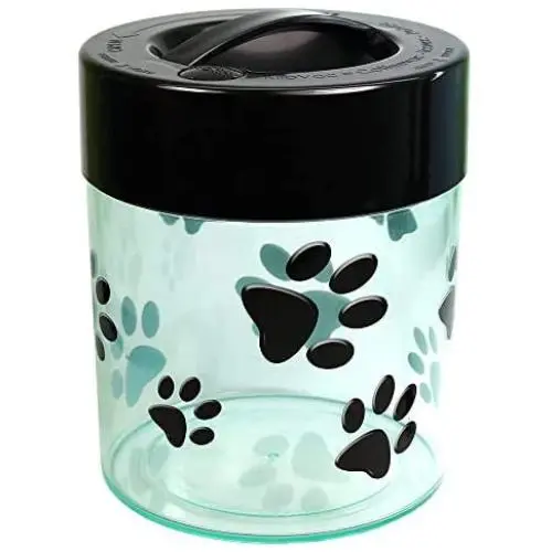 Pawvac 2.5 Pound Vacuum Sealed Pet Food Storage Container; Black Cap & Clear Body/Black Paws Pawvac 2.5 Pound Vacuum Sealed Pet Food Storage Container; Black Cap & Clear Body/Black Paws
